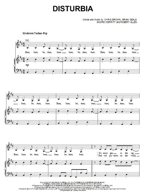 Disturbia Sheet Music Rihanna Piano Vocal And Guitar Chords Right Hand Melody