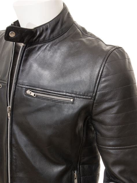 Mens Black Leather Biker Jacket Peverell Men Caine