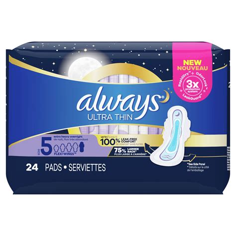 Always Ultra Thin Overnight Pads Winged Unscented Size 5 24 Ct