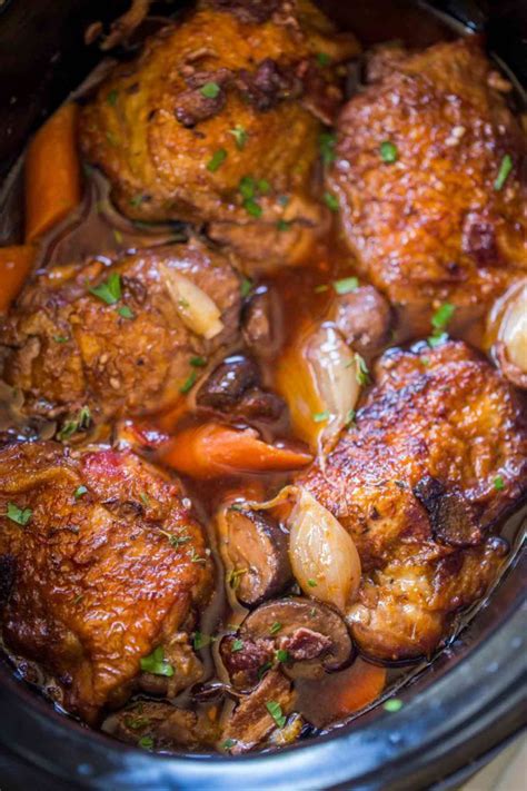 Slow Cooker Coq Au Vin Has All The Red Wine Braised Chicken Flavors