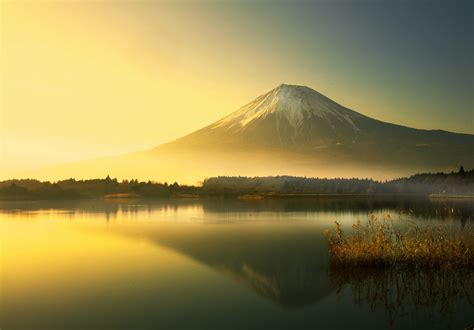 Lake Mountain Mount Fuji Sunrise Landscape Wallpapers Hd Desktop