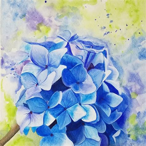 Blue Hydrangea Watercolor Hydrangea Wall Art Mom Birthday T From