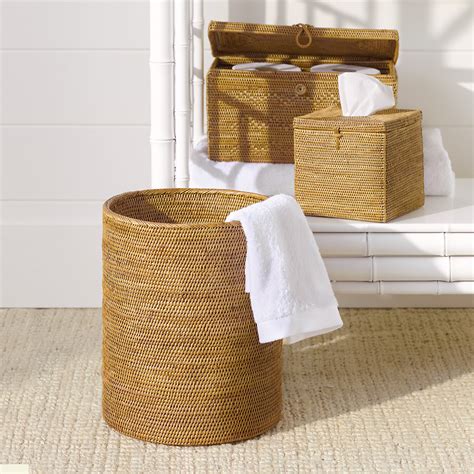 This bathroom accessories set completes any bathroom with it's elegant floral design and complete package of. Woven Rattan Bath Accessories | Gump's