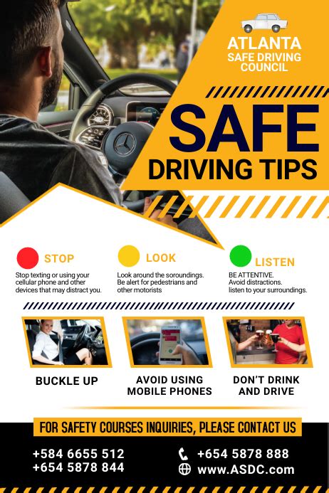 Yellow Safe Driving Tips Poster Template Postermywall