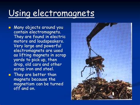 Recent examples of electromagnet from the web * that turns them into an el. Electromagnetism + bell - Presentation Physics