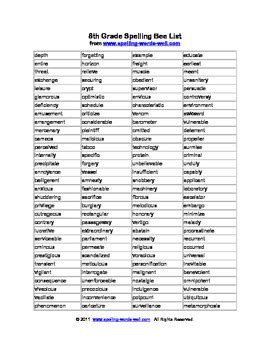 Th Grade Spelling Bee Word List By Spelling Words Well TpT