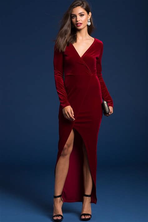 2018 Red Velvet Vintage Sexy Party Dress Women V Neck Evening Bodycon