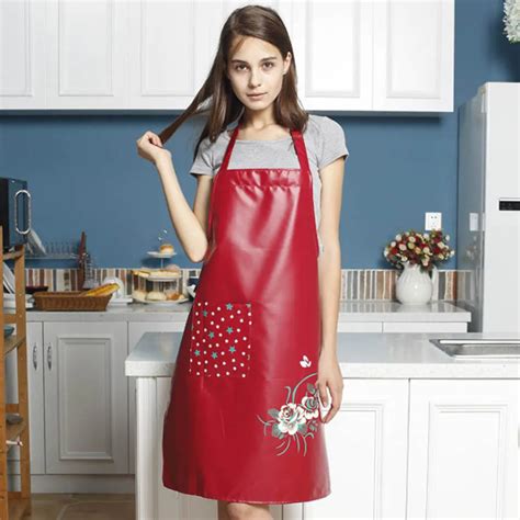 Kitchen Aprons For Women Pu Leather Waterproof Apron With Pockets For Men Restaurant Cooking