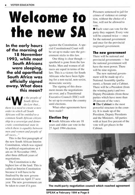 Welcome To The New Sa By Voter Education Speak February 1994 South
