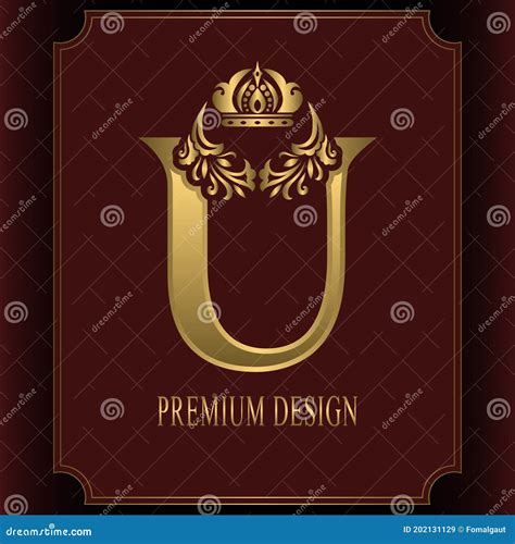 Gold Letter U With Crown Graceful Royal Style Calligraphic Beautiful