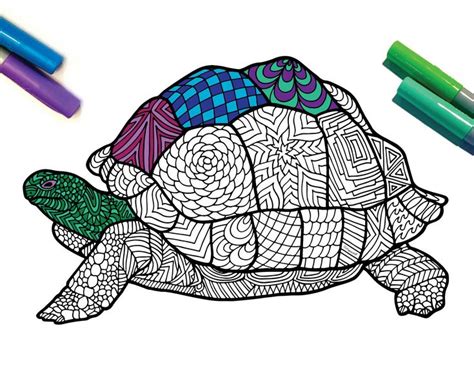 Download Giant Tortoise - Endangered Animal - PDF Zentangle Coloring Page in 2020 | Coloring pages ...