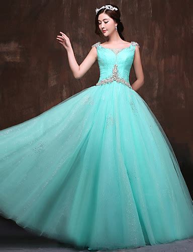 ball gown scoop neck floor length satin tulle formal evening dress with beading ruched by