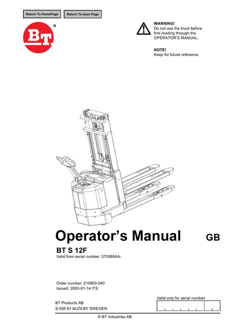 Bt Forklift S 12f Operator Manual Pdf