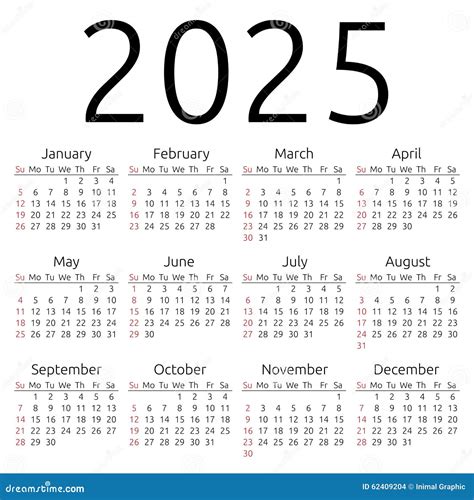 Vector Calendar 2025, Sunday Stock Vector - Illustration of template