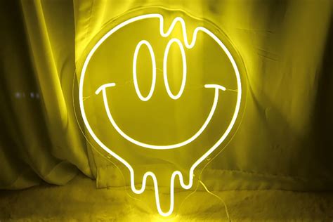 Smiley Melting Face Dripping Neon Sign Led Wall Decor Bedroom Etsy