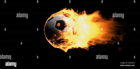 Burning Soccer Ball Flying On Black Background Fire Flame Football