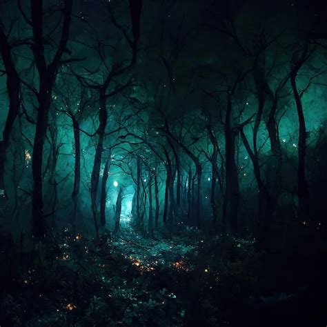 Premium Ai Image Realistic Haunted Forest Creepy Landscape At Night
