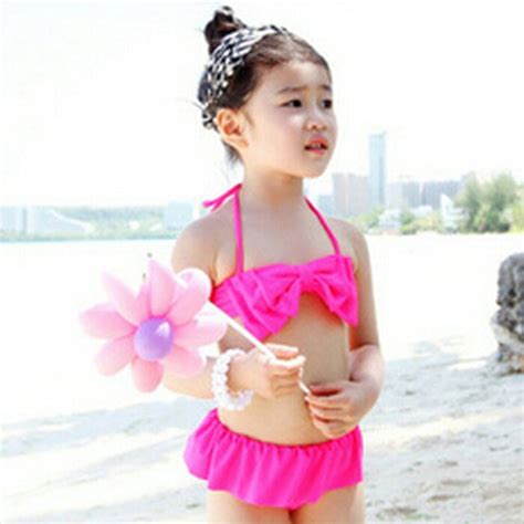 Take Vacation On Sea Beaches Cute Rose Young Girls Bikinis Set Swimming