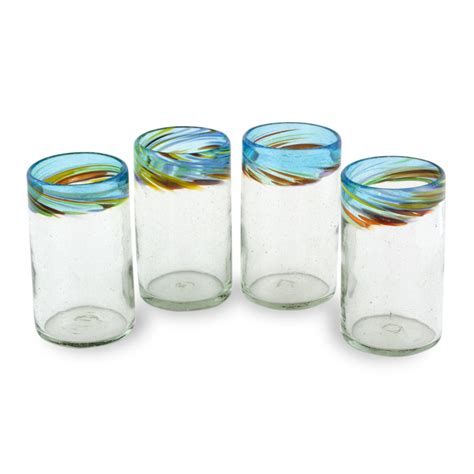 Unicef Market Handblown Recycled Glass Tumblers 16 Oz Set Of 4 Aurora