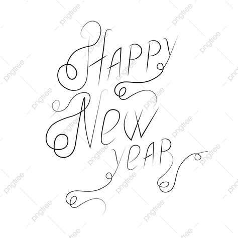Happy New Year Black Line Monochrome Lettering Art Design Stock Vector