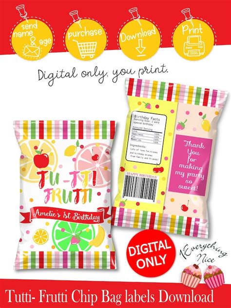 Digital Download Tutti Frutti Two Tti Frutti Theme Chip Bag Labels
