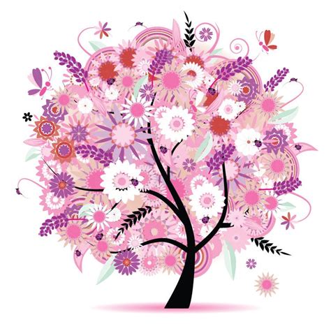 Anh Dại Khờ Tree With Flowers Vector Illustration