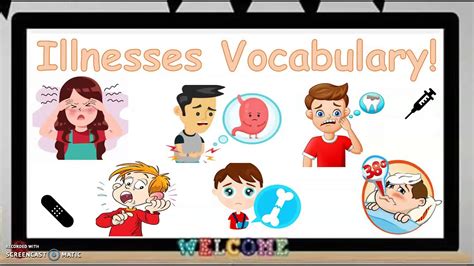 Match each illness with na expressions from the box. Illnesses Vocabulary- Practice - YouTube