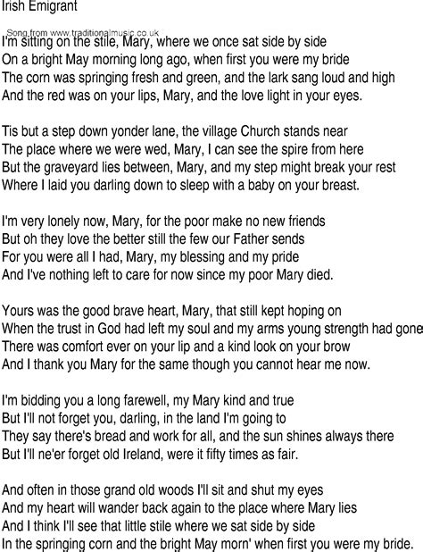 Irish Music Song And Ballad Lyrics For Irish Emigrant