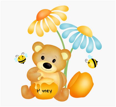 Cute Bear And Bee Clipart Bear And Honey Cartoon Hd Png Download