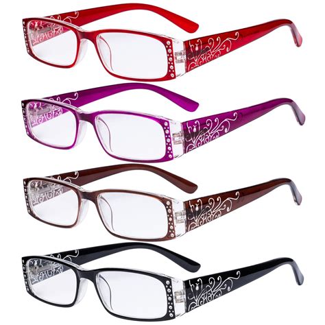 4 pack crystal floral pattern reading glasses women
