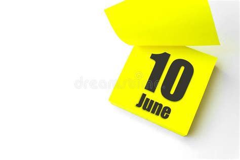 June 10th Day 10 Of Month Calendar Date Close Up Blank Yellow Paper