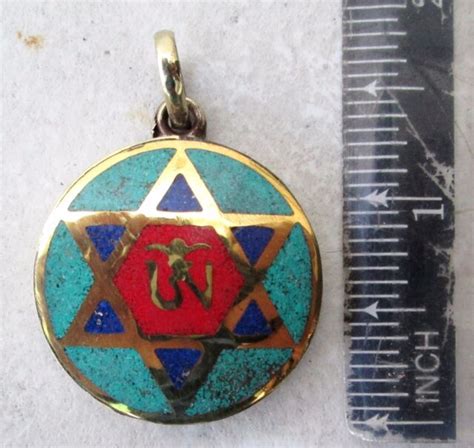 Old Tibet Tibetan Silver And Turquoise Buddhist Amulet Eternal Om