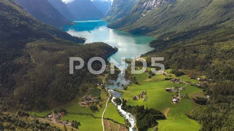 Beautiful Nature Norway Natural Landscape Aerial Footage Lovatnet Lake