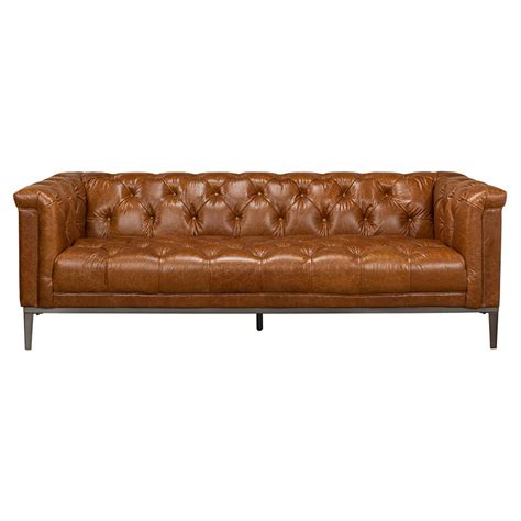 Allan Modern Classic Tufted Cuba Brown Leather Upholstered Sofa