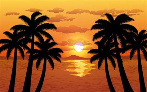 Premium Vector Palm Tree Silhouette Sunset