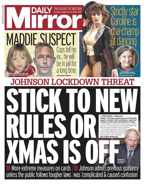 Daily Mirror Front Page 10th Of September 2020 Tomorrows Papers Today