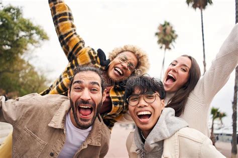 Cheerful People Having Fun Happy Young Multiracial Friends From