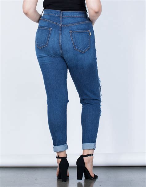 Plus Size High Waisted Cuffed Denim Jeans 2020ave