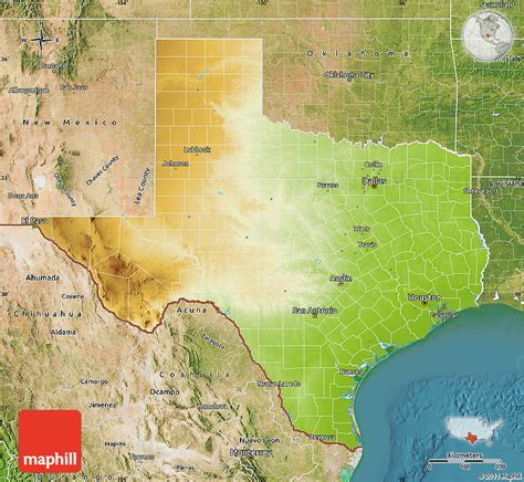Physical Map Of Texas Satellite Outside