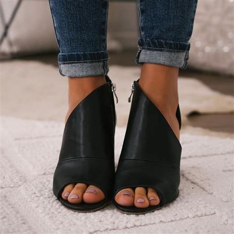 Susiecloths Mid Heel Peep Toe Boots In 2021 Peep Toe Boots Black
