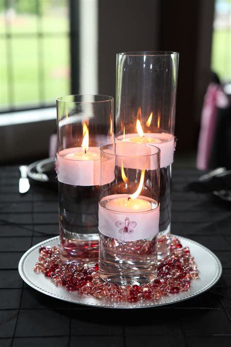 3 Glass Cylinder Wedding Centerpiece With Floating Candles Wrapped In