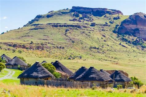 View Of Basotho Cultural Village In Drakensberg Mountains South Africa