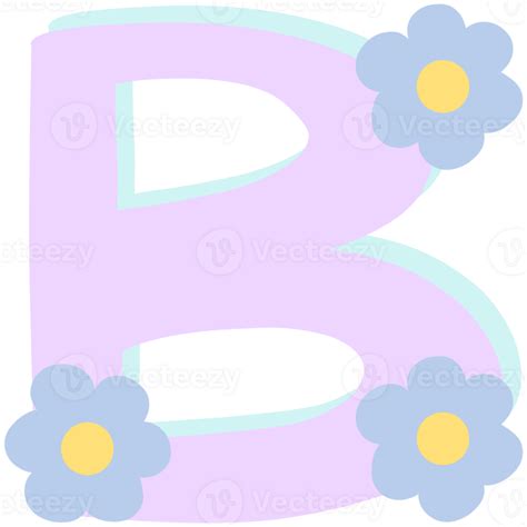 Purple English Alphabet B Decorated With Blue And Yellow Flowers