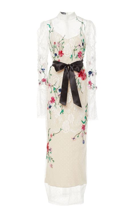Floral Embroidered Silk Lace Midi Dress By Monique Lhuillier Now