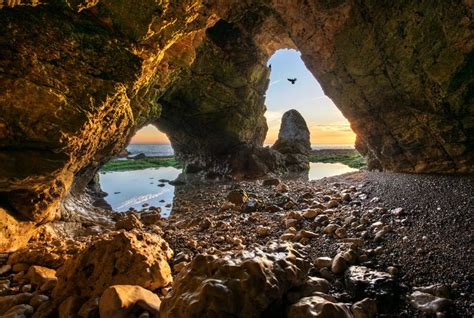 Sunlit Cave Freshwater Bay Isle Of Wight Milky Way Photography