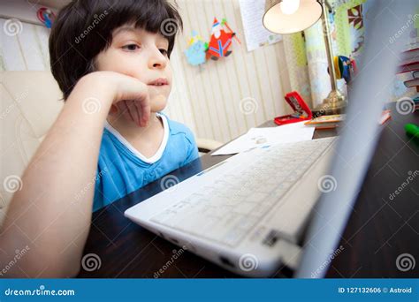 Distance Learning A Child With Computer Stock Photo Image Of Reading