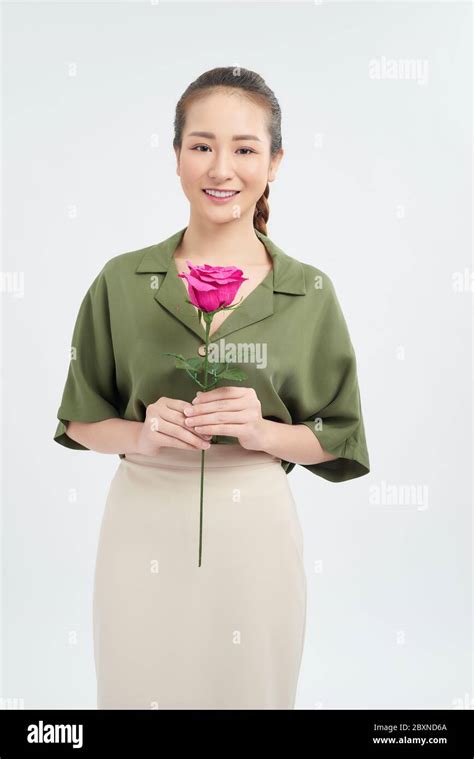 Beautiful Young Girl Posing With A Rose Stock Photo Alamy