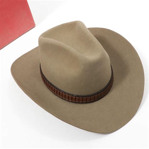 Stetson 3x Beaver Felt Cowboy Hat With Feathered Band And Original Box