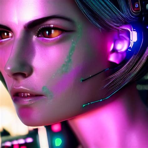 Side Close Up Portrait Of 1 Cyberpunk Girl Detailed Face Spotl Arthub Ai