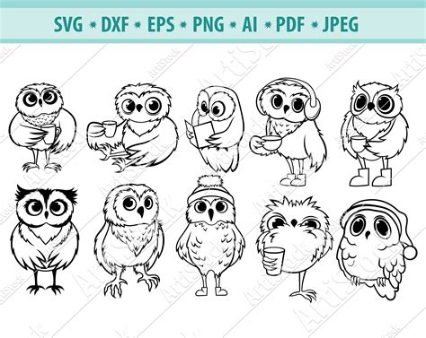 Owl With Coffee Svg Bundle Owls Clipart Birds Svg Owl With Etsy My